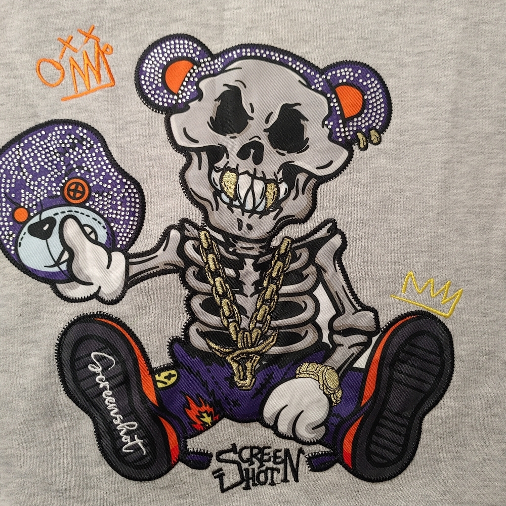 Screenshot Brand Embroidered Graffiti Skeleton Bear Hoodie Sz XL